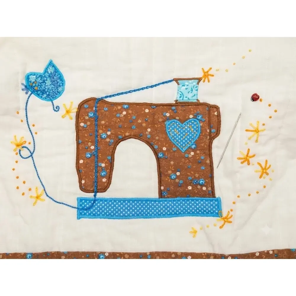 Vintage Handmade Quilted Sewing Machine Cover - Appliqué & Embroidery Detail